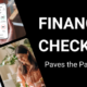 Black background with several family photos on the left side and a white stethoscope on the right side to represent a financial checkup