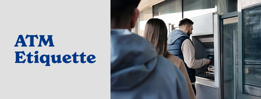 People standing in line at a bank ATM